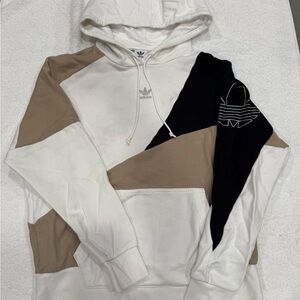Adidas White and Tan Colorblock Sweater Asymmetrical Design